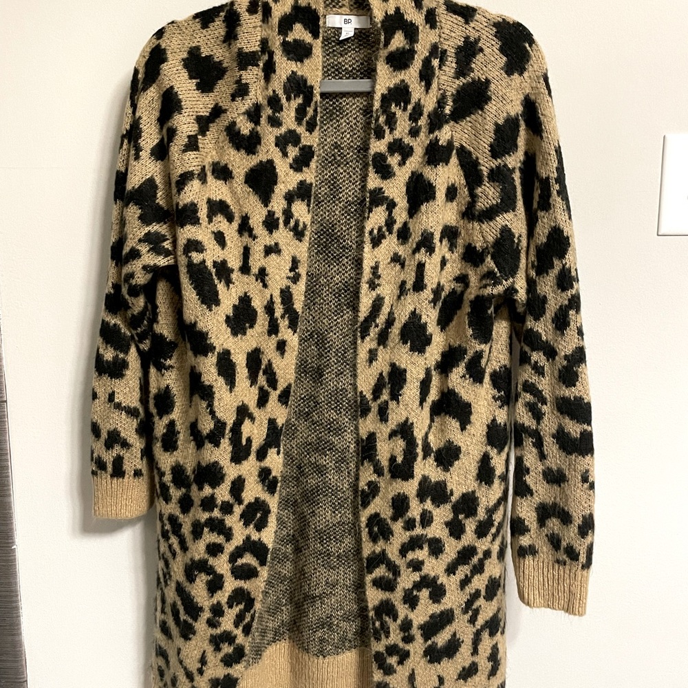 Leopard print long cardigan sweater